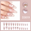 Uñas postizas rosa degradado con osos 3D, perlas y detalles de corazones en relieve - Estilo de Oso 3D Perla Corazón (D3019 Versión Pegamento)