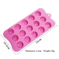 Pink 15-cavity silicone flower mold for chocolate with dimension markings 21x10.3cm - Pink