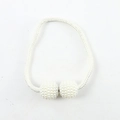 Pair of minimalist white pearl magnetic curtain tiebacks with woven rope detail - White
