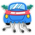 Blue cartoon car shoe charm with Just Married banner for wedding clogs and sandals - US 14