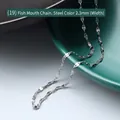 Chaîne bouche de poisson de 2,3 mm en acier inoxydable titane couleur acier pur - Largeur 2,3 mm/Pièce Unique / Chaîne en Arête de Poisson Couleur Acier 40+5cm