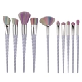 Set 10 pennelli trucco unicorno con manici a spirale viola e setole color arcobaleno - Manico a Spirale da 10 Pezzi (Setole Arcobaleno)