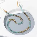 Etnische brillenketting van turquoise en amber hars met gouden kreeftsluitingen - Groen
