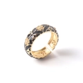 18K gold plated open bangle with black enamel, floral motifs and sparkling zircon accents - Adjustable Open / Black Flower (02)