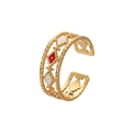 Bohemian gold adjustable ring with red and white diamond patterns and rope texture - Gold Triple Layer Rhombus (J504-1)