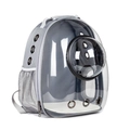 Space capsule pet carrier backpack in grey with transparent window and side air vents - Grey Transparent Shell Space Capsule Black Ring