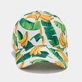 Detail of tropical banana and green leaf print on a white breathable baseball cap - White Banana Palm Style