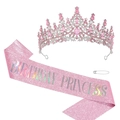 Pink Birthday Princess sash and sparkling rhinestone tiara crown party accessory set - BIRTHDAY PRINCESS Glitter Sash Set