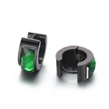Black stainless steel hoop earrings featuring a square cut emerald green glass stone - Black Green (KE108292-TGD)
