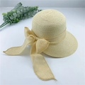Wide brim straw sun hat with large bow detail for beach sun protection and summer travel - Adjustable M (56-58cm) / Beige