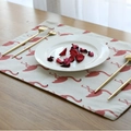 Set de table en lin avec imprimé flamant rose sur fond crème pour la décoration - Petit Flamant Rose / 32-45cm