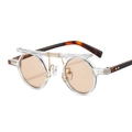 Retro punk round sunglasses with transparent frames and tortoise temples - Transparent Frame Champagne Lens