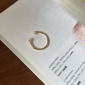 Minimalist S925 sterling silver open ring in gold finish with two elegant white pearls - Double Pearl Gold Open (J6076)
