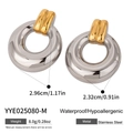 Tweekleurige zilveren en gouden geometrische cirkeloorbellen van roestvrij staal - Gemengde Goud- en Zilverstijl (YYE025080-M)
