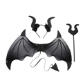 Halloween devil costume set with black wings, horn headband, tail and pitchfork - Universal for Kids and Adults / Black (Headband, Wings, Tail, Fork)