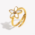 18K vergulde bloemring met parelmoer blaadjes en zirkoonsteen in open ontwerp - Gegoten Open Ring / Goud (Witte Schelpbloem)