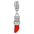 Detail of red enamel lipstick charm with sparkling crystals for DIY bracelets - 21-Lipstick