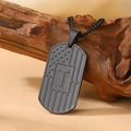 Men's black stainless steel military tag necklace with US flag and letter T pendant - Letter T Necklace