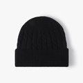 Classic black cable-knit winter beanie with ribbed cuff and thick thermal knit pattern - One Size / Black