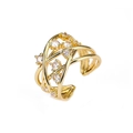 Schicker vergoldeter Crossover-Ring mit schimmernden Micro-Pave-Zirkoniasteinen - Einstellbar / Mehrlagiger Ineinandergreifender Stil (CR00735YS) / Gold