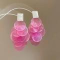 Pink chiffon layered flower tassel earrings with white shell studs on a mirror stand - 52# 925 Sterling Silver Earring Post-Pink-Stacked Disks (HE24970)