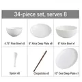 34-piece white embossed ceramic tableware set including bowls and plates for 8 people - Banquet Tier Embossed Dinnerware Set (Includes Bowls, Plates, Spoons, Wooden Chopsticks)