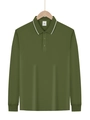 Close-up of olive green long-sleeve polo shirt showing the collar and knitted fabric texture - XS / Army Green