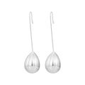 Elegant silver teardrop earrings with long hooks in polished stainless steel for women - Long Teardrop / Steel
