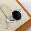 Minimalist silver stainless steel signet ring featuring a polished black oval gemstone - US 6 / Steel Black Stone