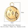 Golden stainless steel sun moon pendant with rhinestones 18x14mm bohemian charm - Gold Round Moon Star