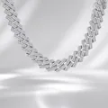 Chaîne cubaine en argent sertie de pierres de moissanite au style hip hop luxueux et brillant - 60cm Long 14mm Large/Pas de Certificat