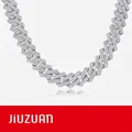 Silver Cuban link chain necklace set with sparkling moissanite stones in a luxury hip hop style - 60cm Long 14mm Wide/No Cert