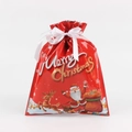 Red Christmas drawstring gift bag with Santa Claus illustration and white ribbon bow - Gift Red / 24x32cm