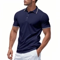 Polo bleu marine à manches courtes avec rayures contrastées jaunes et blanches aux bords - XL / Bleu Marine