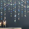 Iridescent hanging star and moon paper garland decorations for festive party backdrops - 4 Meters / Iridescent Moon Star Garland