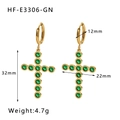 Orecchini a croce in acciaio inossidabile dorato con zircone verde, lunghi 32 mm - Oro con Zirconia Verde
