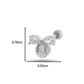 Silver bow cartilage stud earring with cubic zirconia and sphere screw back, 0.92cm size - Silver #9