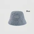 Thick warm blue faux shearling bucket hat featuring a black embroidered logo tag - M (56-58cm) / Light Gray