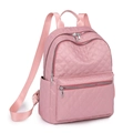 Mochila de nailon rosa acolchada para mujer con gran capacidad y multibolsillos - Rosa