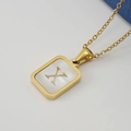 18K gold plated stainless steel rectangle necklace with shell inlay and cutout letter X - Gold Letter X