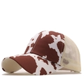 Brown cow print ponytail baseball cap with breathable beige mesh back for women - Adjustable / Brown Cow Print Style (04)
