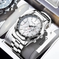 Men's ORUSS chronograph watch with silver stainless steel strap and white dial - Silver Band White Face