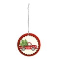 Addobbo natalizio con paillettes rosse e illustrazione di camion vintage con pino - Camion Rosso