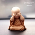 Mini Zen monk car ornament in 'see no evil' pose, natural brown clay finish, 6x4x7cm - See No Evil (Mini Size)
