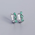 Vintage silver U-shaped hoop earrings with green zircon stones in a retro minimalist style - 925 Silver / Platinum (Green Zirconia)