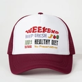 Cappellino trucker bordeaux e bianco con ricamo WEEKEND e grafiche di frutta - Taglia unica / Borgogna