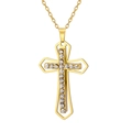 Double layered gold cross pendant for men with sparkling crystal rhinestones and link chain - Cross Chain - Gold Cross
