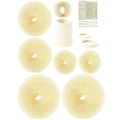 Beige sponge hair donut set with assorted sizes, U-pins and elastic bands for styling - 41-Piece Beige Set / Beige