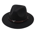 Black felt fedora hat with brown leather band and silver bull head decoration - Kids One Size (54cm) / Black