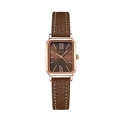 Montre femme or rose rectangulaire avec bracelet cuir marron et cadran dégradé - Bracelet Café